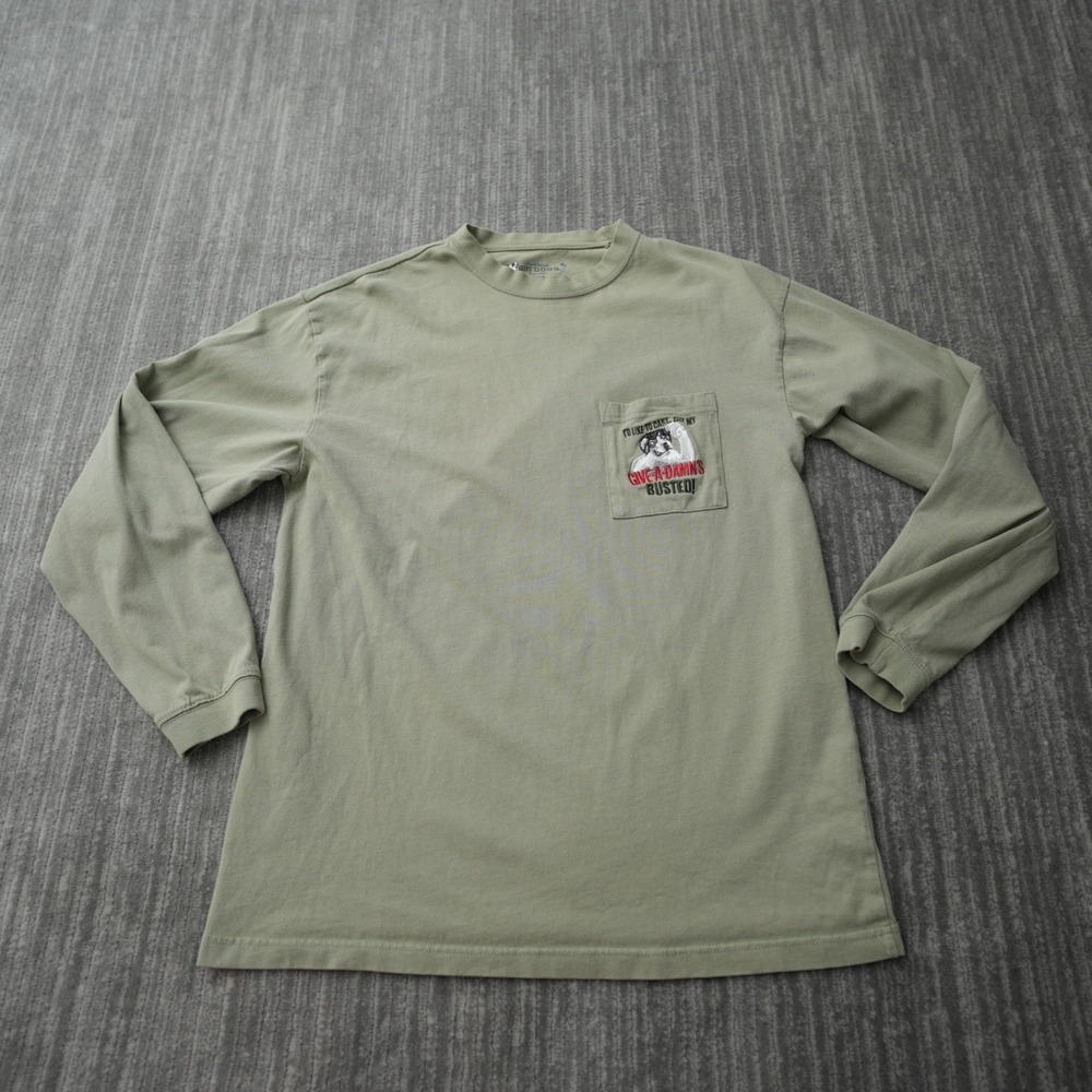 Big Dogs T Shirt Men Long Sleeve Green Pocket Vintage Y2K Crew Neck Medium